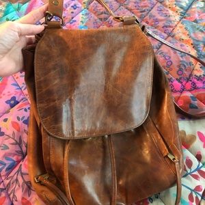 Brown leather backpack